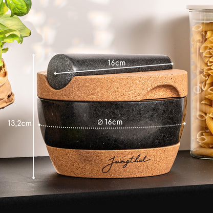 Mörser mit Stößel 16cm mit Korksockel und Korkdeckel