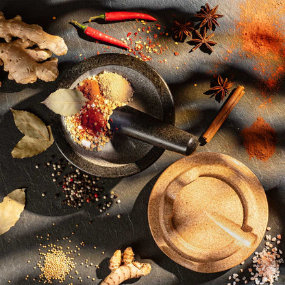 Mörser mit Stößel 16cm mit Korksockel und Korkdeckel