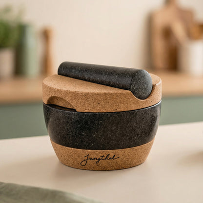 Mörser mit Stößel 16cm mit Korksockel und Korkdeckel