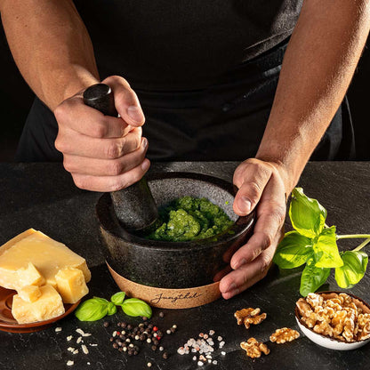 Mörser mit Stößel 16cm mit Korksockel und Korkdeckel